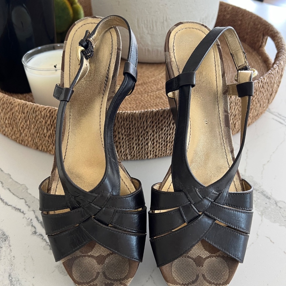 COACH Vintage Mollie Wedge Woven Sandal. Chocolate Brown Size 8 - Picture 7 of 8